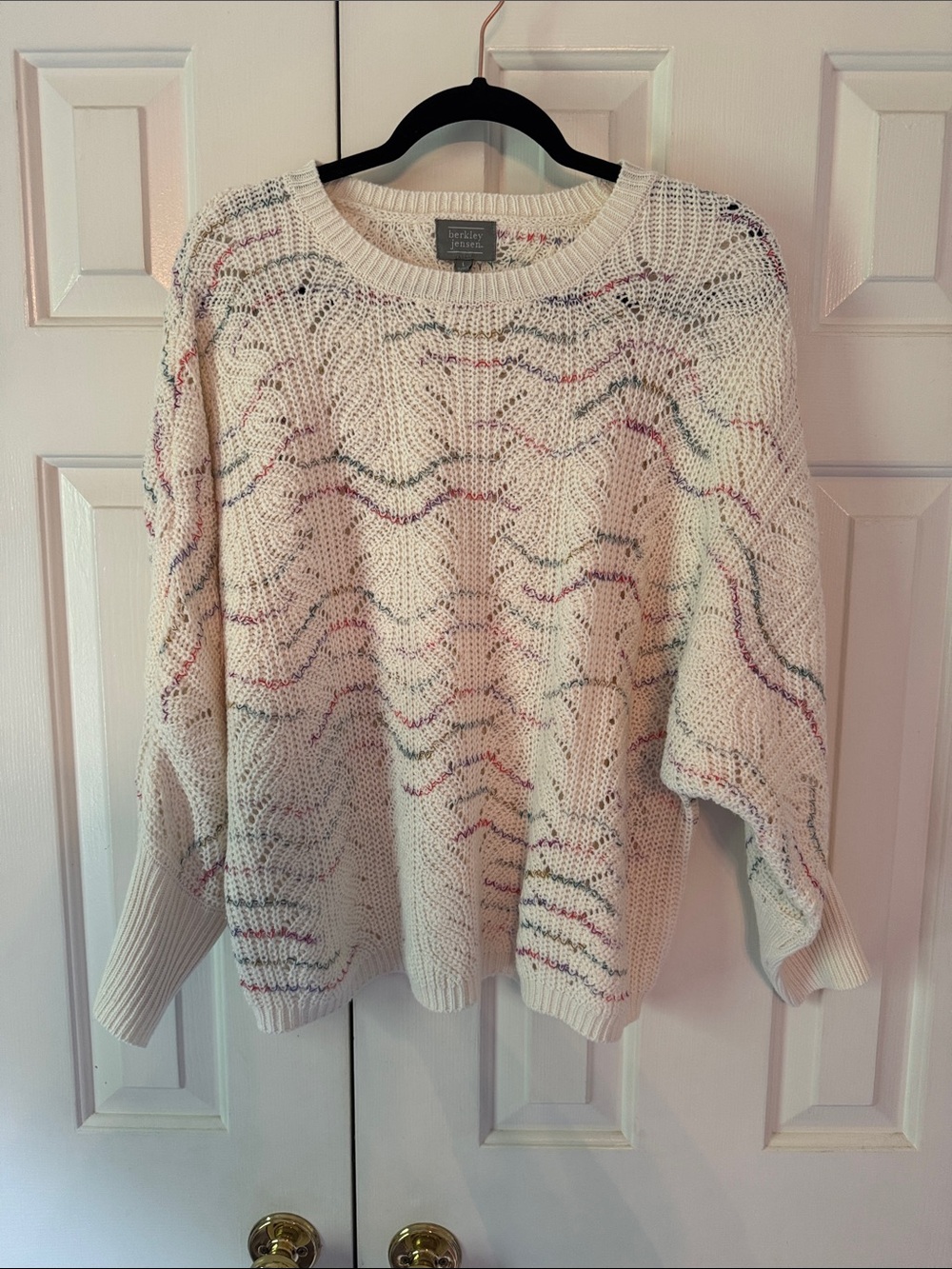 Speckled Cream Crewneck Sweater with Multicolor Accents
